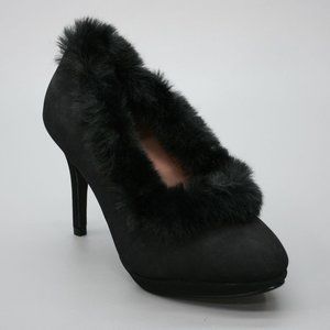 Lulu Hun London Ladies 5 Black Faux-fur Cuff 3.75" High Heels Stiletto Pumps